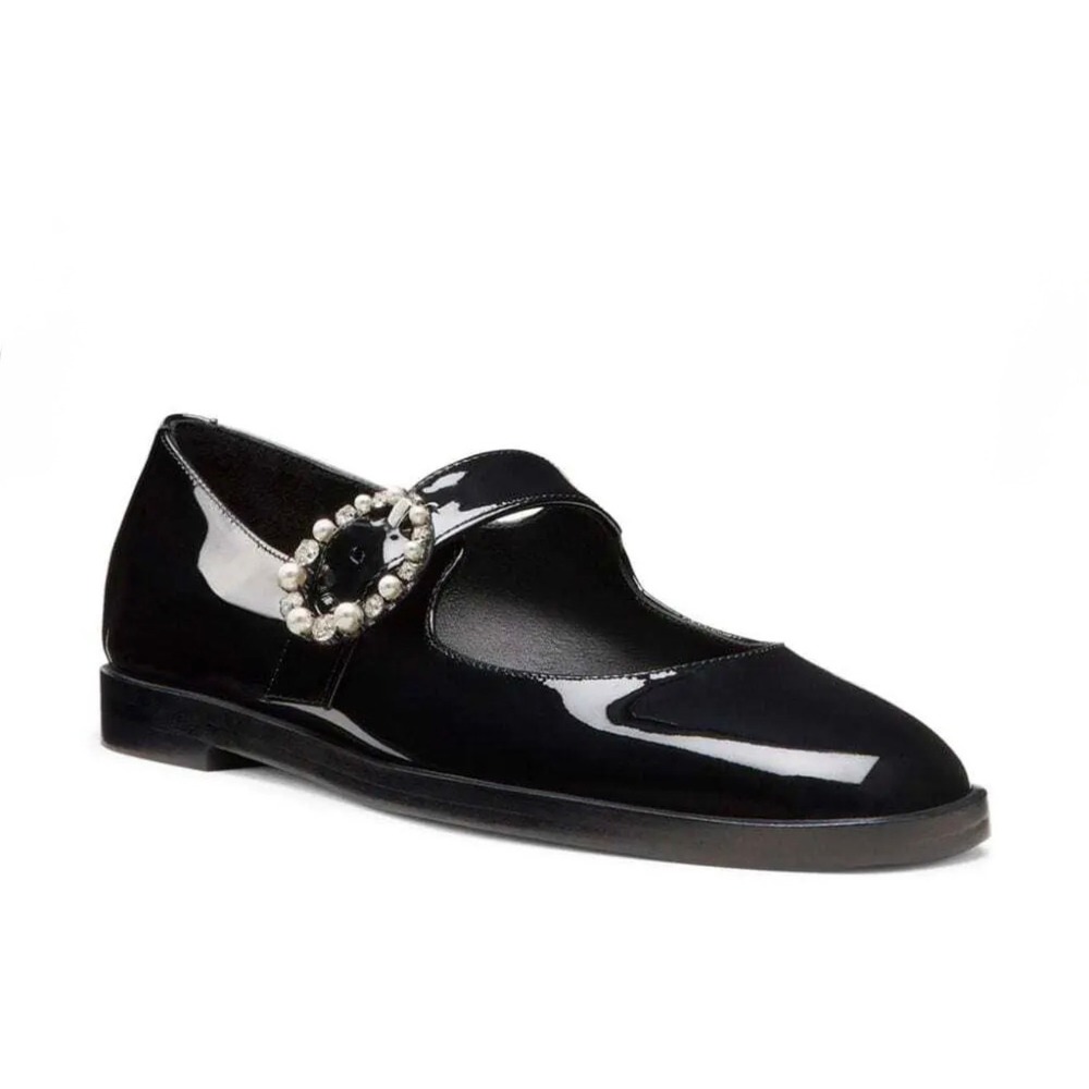New! Stuart Weitzman Loralei Crystal Black Patent Mary Jane Flats Size 7.5